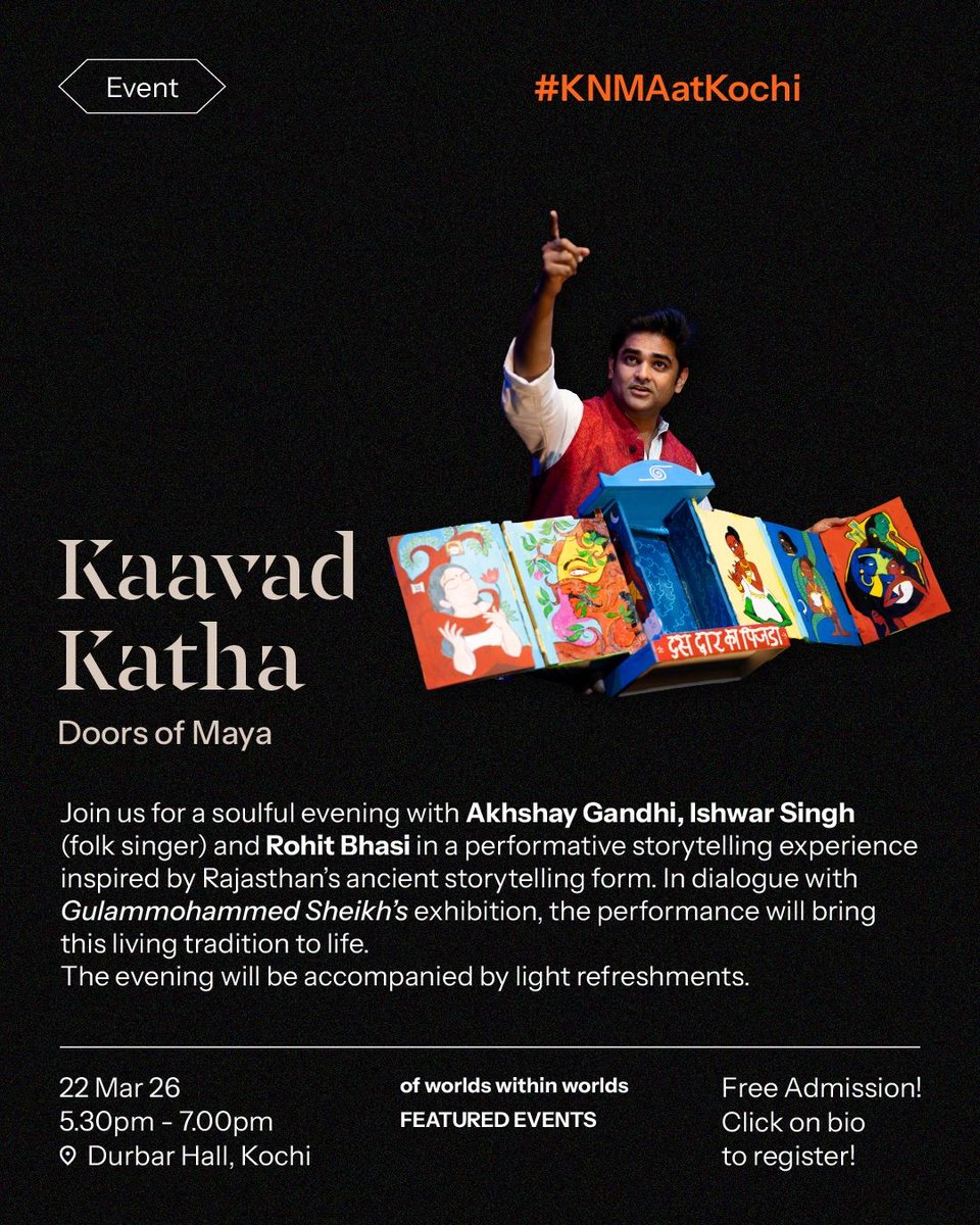 rohitbhasi's tweet photo. Presenting a soulful evening of storytelling and art with Akhshay Gandhi (storyteller) @AkhshayG, Ishwar Singh (folk musician), and Rohit Bhasi of Indigoranges (visual artist), in a performative storytelling experience inspired by Rajasthan’s ancient tradition of Kaavad Katha. https://t.co/kXdGHP6oAH