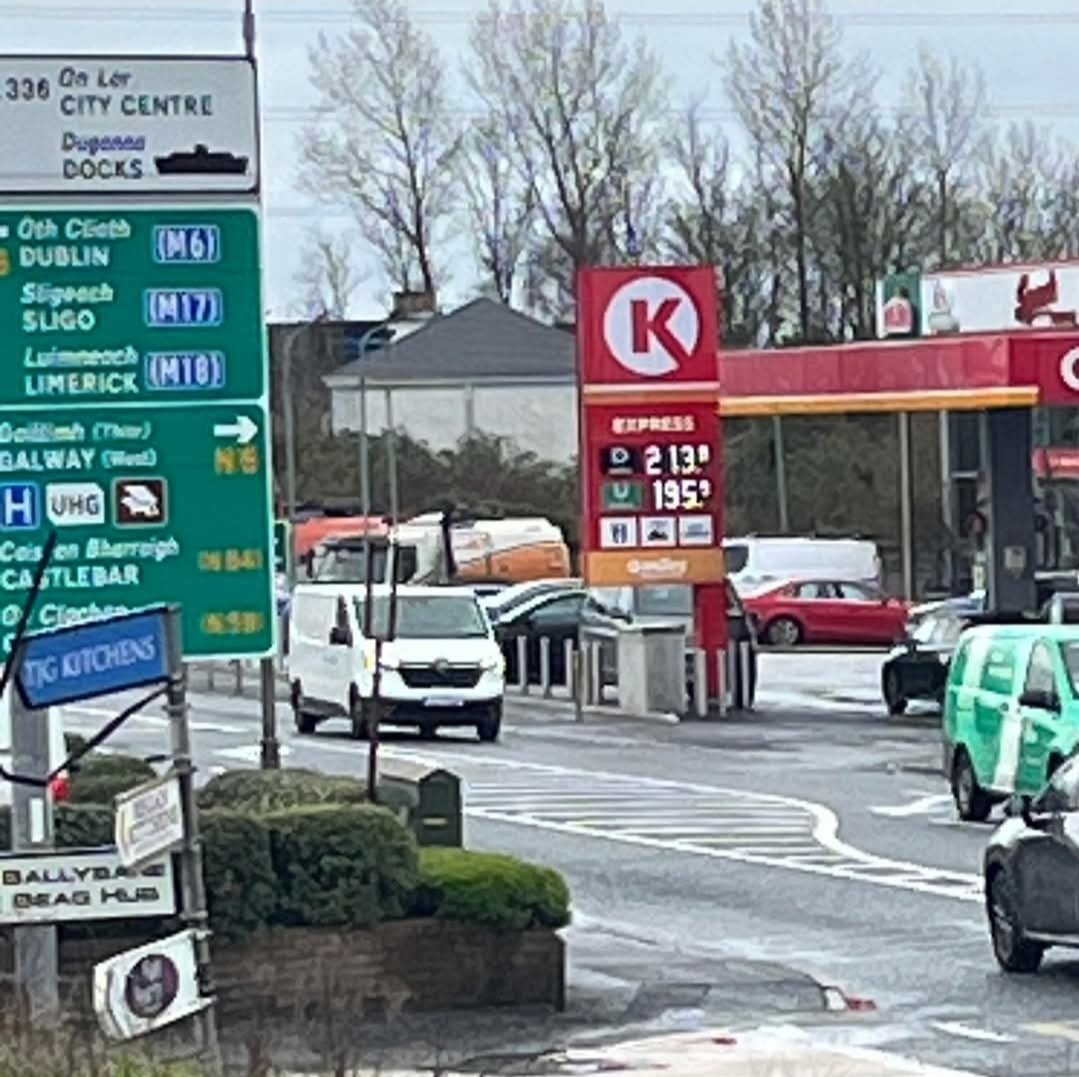 TullMcAdoo's tweet image. Dromkeen, Limerick -2.17 
Tuam Road, Galway - 2.13 
Ballyjamesduff, Cavan - 2.15 
Glasson, Ahtlone - 2.18 

A lot of petrol stations around the country after blowing past the 2.10 mark for diesel the past few hours.