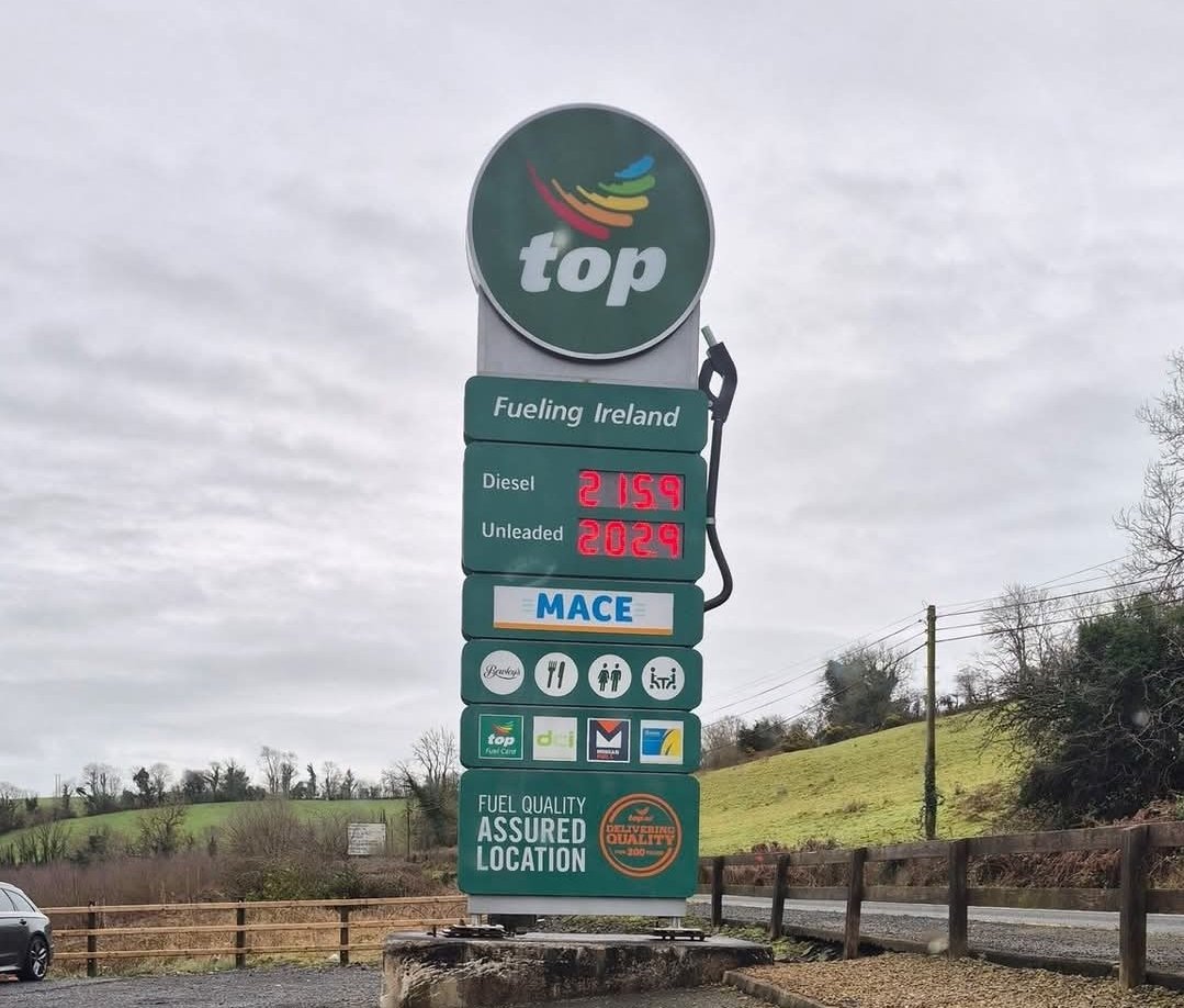TullMcAdoo's tweet image. Dromkeen, Limerick -2.17 
Tuam Road, Galway - 2.13 
Ballyjamesduff, Cavan - 2.15 
Glasson, Ahtlone - 2.18 

A lot of petrol stations around the country after blowing past the 2.10 mark for diesel the past few hours.