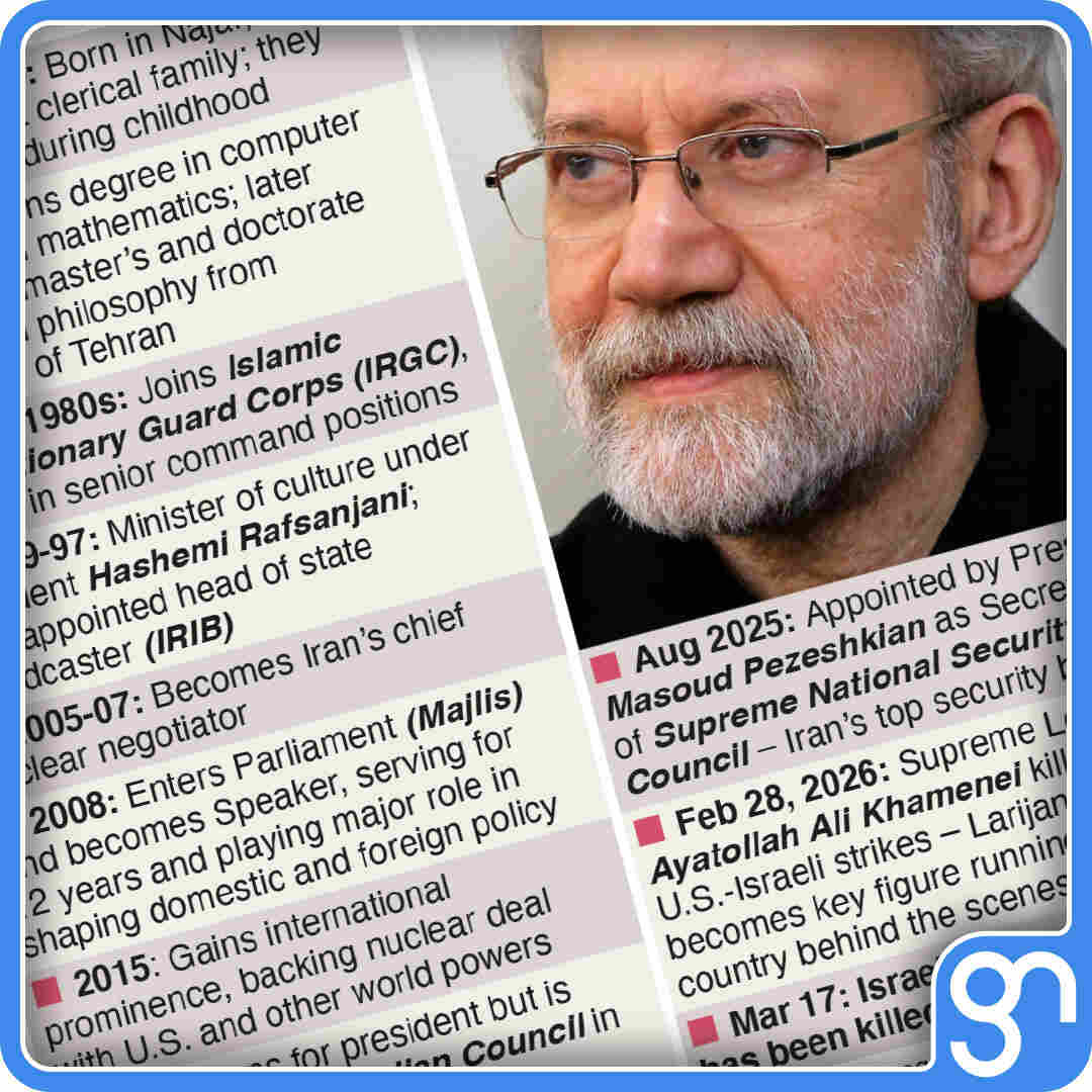 GNgraphicnews's tweet image. #News Key Iran powerbroker Larijani killed: The Israeli airstrike that killed Iran's security chief, Ali Larijani, 67, has eliminated one of the Islamic Republic's most seasoned and influential decision-makers at a critical moment.#MiddleEast #Mideast… dlvr.it/TRYyFc