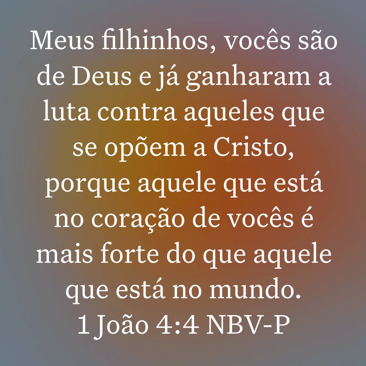 MensageirodaPa6's tweet photo. 1 João 4:4 NVI
Filhinhos, vocês são de Deus e os venceram, porque aquele que está em vocês é maior do que aquele que está no mundo. https://t.co/fxACIYFcYU