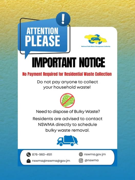 KellyKatharin's tweet photo. From the NSWMA: The collection of household garbage is a public service provided at no cost to residents. You should not be asked to pay sanitation officers for the collection of your solid waste.
If anyone requests payment do not comply. Report the matter to the NSWMA. https://t.co/SRAydqGxTX