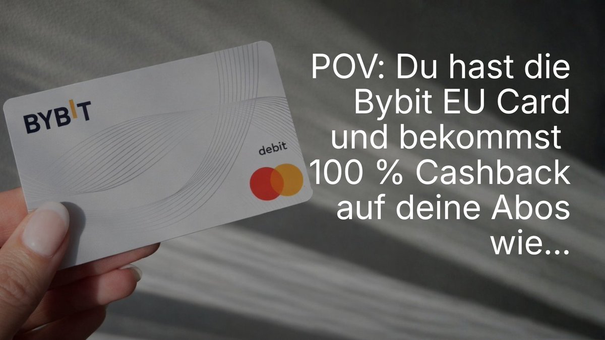 Cashback auf deine Abos mit der Bybit EU Card 💳

z. B. für Spotify, Netflix, Prime oder ChatGPT.

So funktioniert’s:

1️⃣ Registriere dich bei Bybit EU
2️⃣ Schließe die Verifizierung ab
3️⃣ Beantrage die Bybit EU Card
4️⃣ Fülle deine Wallet auf
5️⃣ Bezahle deine Abos mit der Card
6️⃣