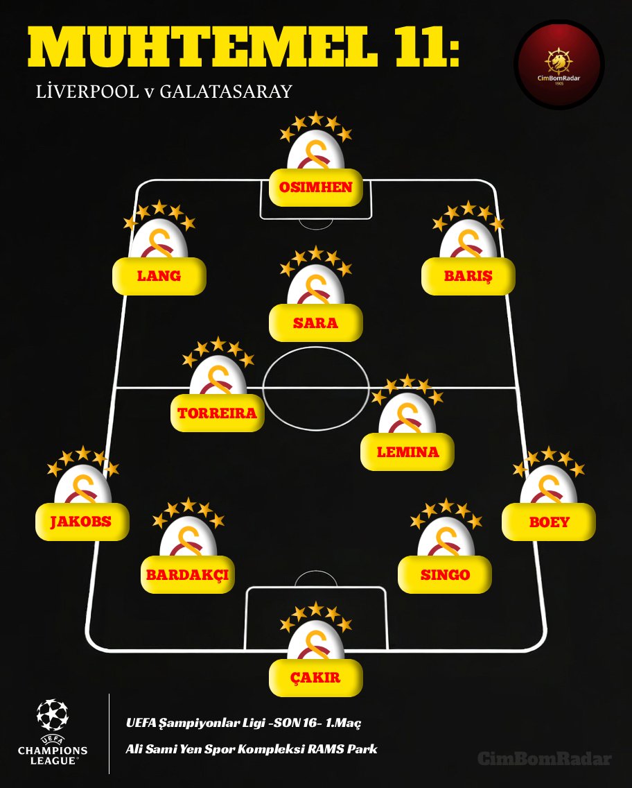 CimBomRadar's tweet photo. Galatasaray'ın Liverpool karşısındaki muhtemel 11'i. https://t.co/URGmpL2JhE