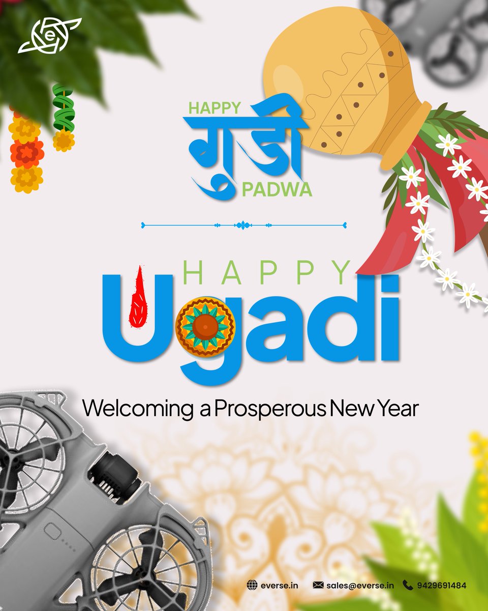 eVerse_in's tweet photo. Happy Gudi Padwa &amp; Ugadi!

Welcoming a New Year filled with innovation, growth &amp; new opportunities.
Let’s rise higher, explore further, and achieve more this year.
#HappyUgadi #HappyGudiPadwa #Innovation #DroneTech #NewBeginnings https://t.co/IuzafDKrXL