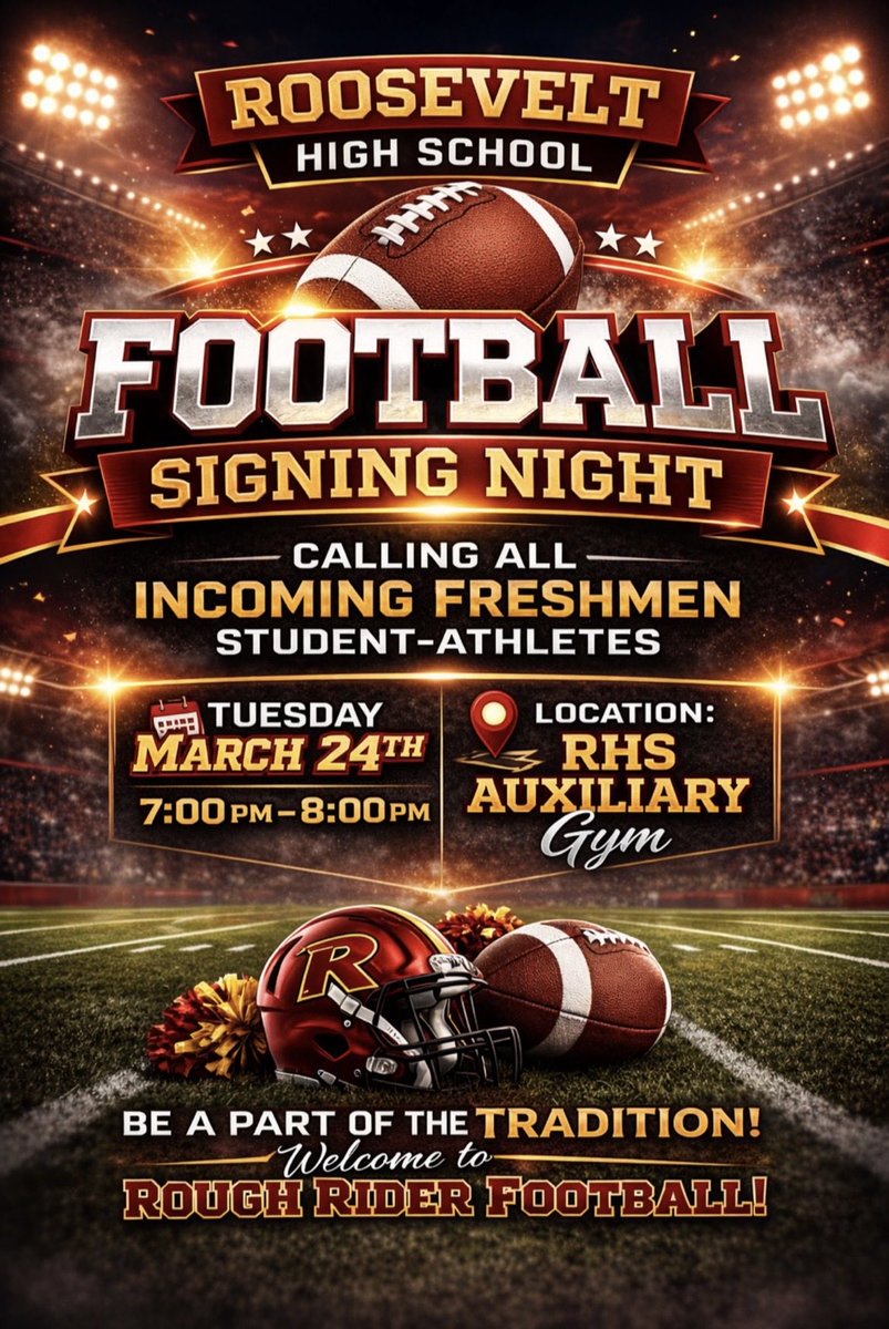 SFRiderFootball's tweet photo. All Incoming Freshman - Come attend our freshman football signing night on March 24th, 7:00pm in the Auxiliary Gym https://t.co/zJEyyR4fRP