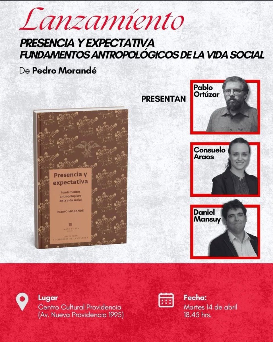 RamonJaraL's tweet photo. Estimados, tenemos fecha y lugar para el lanzamiento del libro del profesor Pedro Morandé. 
Será en el Centro Cultural Providencia (Av. Nueva Providencia 1995) a las 18:45hrs. 
Actividad organizada por la @Ed_TantoMonta. 
Nos vemos allá! https://t.co/fmCnMBrYIB