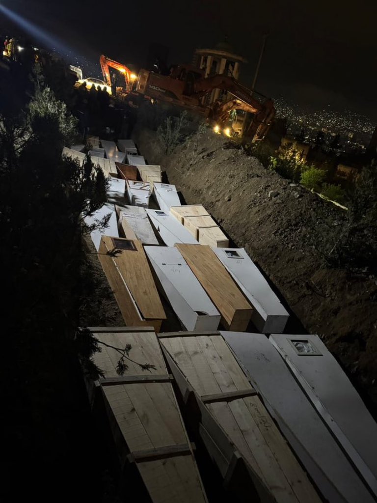 Fav1Afghan_'s tweet photo. The bodies of the unidentified martyrs of the attack by Pakistani Zionist state on the drug hospital in Kabul are being buried in a mass grave in Kabul.

May Allah grant Jannah to them 🥺💔 https://t.co/Hb0itt5zYG