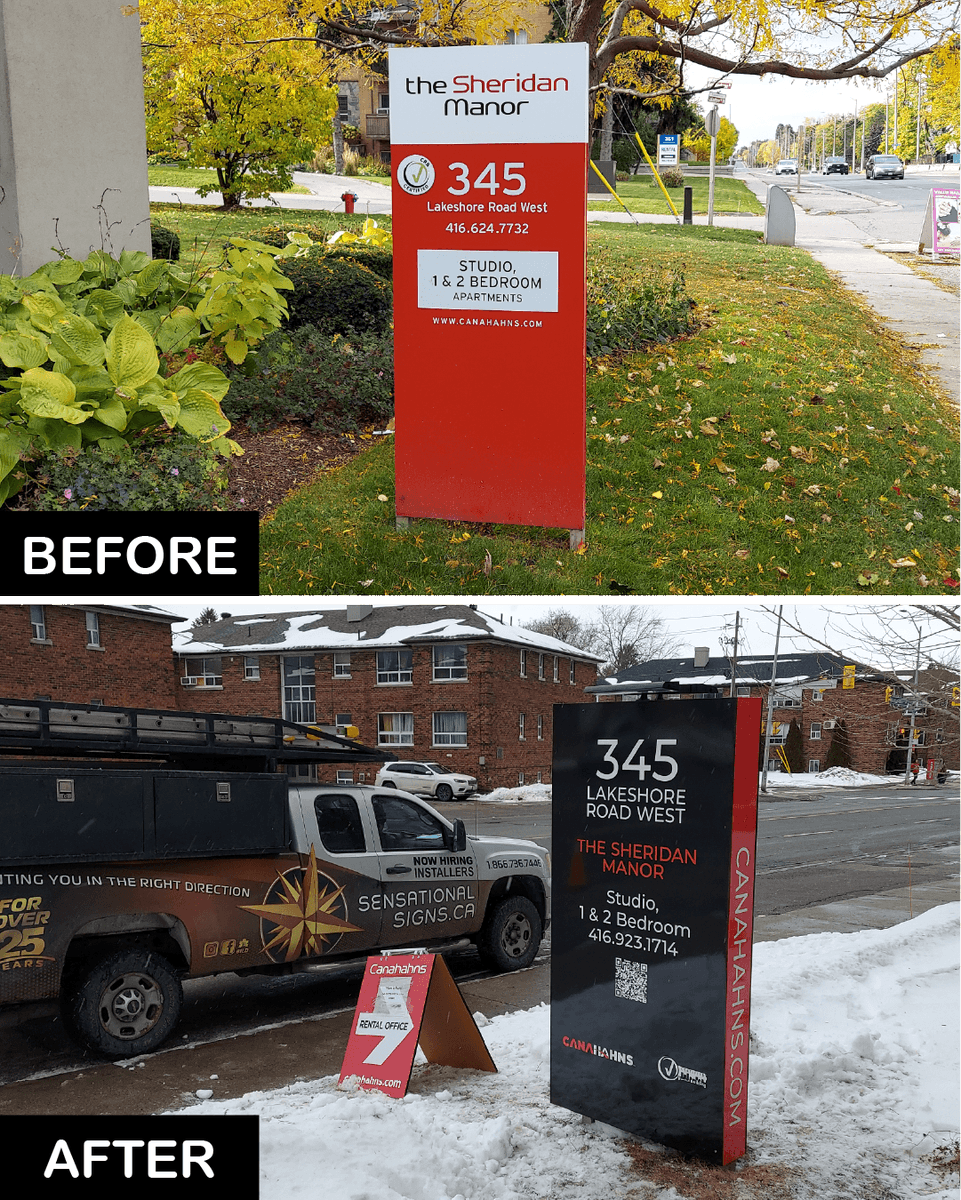 SenSigns's tweet photo. We do rental signage. Here is a before and after apartment signage upgrade completed with Canahans Company Limited, a family owned property investment and management company with over 50 years in the multi residential market.
#SensationalSigns #RentalSignage #BeforeAndAfter https://t.co/jsv9Ouqdam