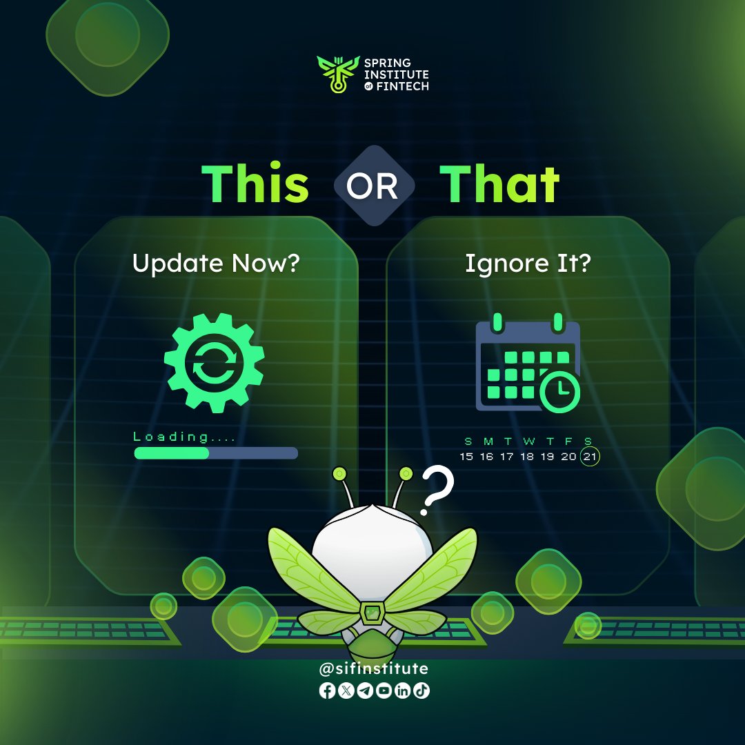sifinstitute's tweet image. When you’re using an app, and that “Update Now” notification pops up… 

What do you usually do? 🤔

Drop your answer in the comments 💪🐝

#SIF #SpringInstituteOfFinTech #CryptoEducation #FinTechKnowledge