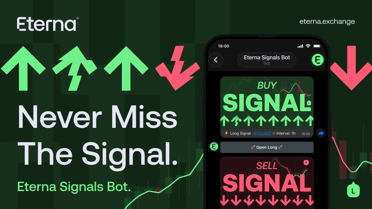 Eterna_Hybrid's tweet photo. Never miss the Signal again.

Eterna has released a Telegram bot that notifies you about new LONG/SHORT Signals.

https://t.co/kPY4iNV88h

Signal Bot can also be added to your trading groups to generate commissions through your referral link.

Configure it for yourself, receive alerts in real time, and never miss an opportunity.

Eterna - Trust the Signal.