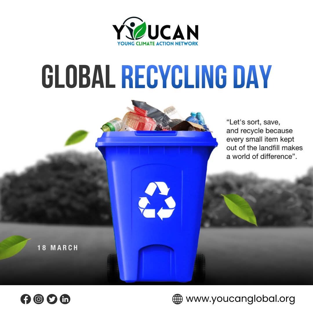 On #GlobalRecyclingDay, YOUCAN reminds us: waste isn’t the end—it’s a new beginning ♻️ Recycling conserves resources, cuts pollution &amp; lowers emissions. Let’s turn waste into opportunity for a sustainable future. 🌍 #RecycleForFuture