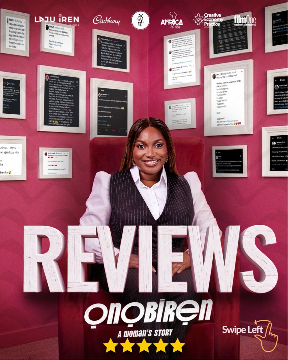 LajuIren's tweet photo. More reviews than we can count. Number 1 film in West Africa right now for a reason! #OnobirenTheMovie is showing in cinemas nationwide. Come outside please. https://t.co/Dd0zv25Nwf