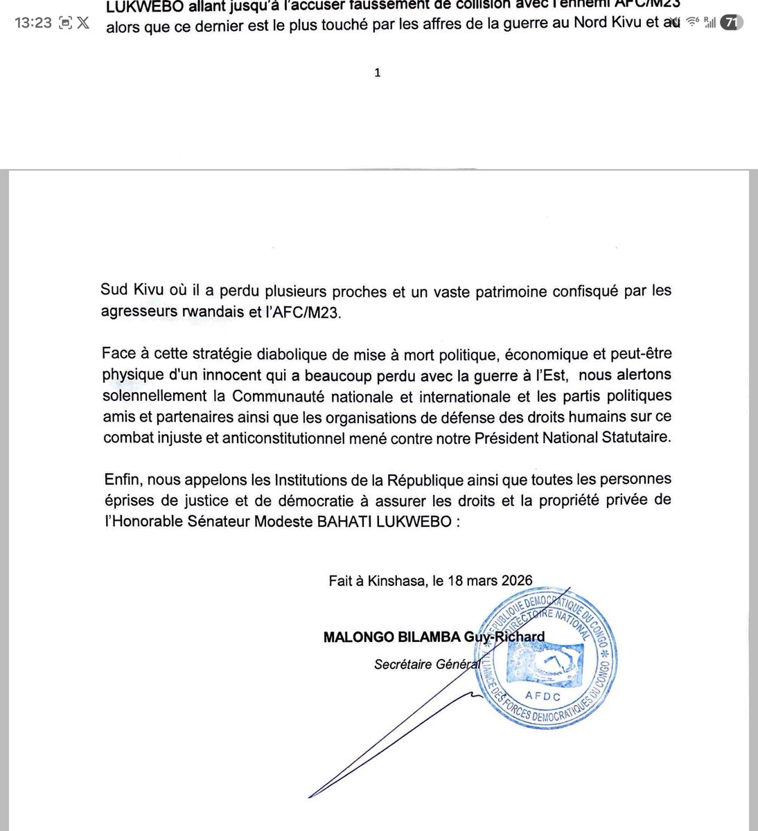 COMMUNIQUE OFFICIEL  DE L' AFDC