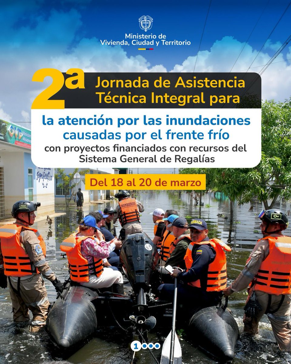 Minvivienda's tweet photo. El Gobierno del Pdte. @petrogustavo, a través de @Minvivienda, @DNP_Colombia y @UNGRD, realizará #AsistenciaTécnicaIntegral a municipios de Córdoba y Sucre afectados por inundaciones causadas por el frente frío.

Esperamos a los municipios interesados en este acompañamiento. https://t.co/1OcnmPn1DD