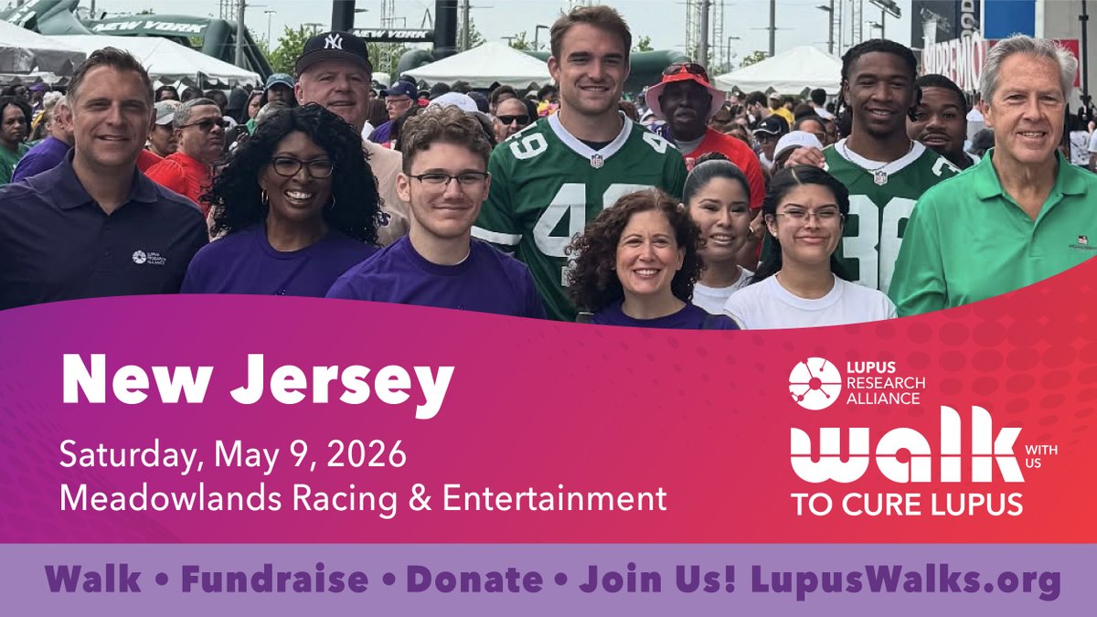 LupusResearch's tweet image. 📣 Join us for the LRA New Jersey Walk with Us to Cure Lupus on May 9!

Walk, connect, and support life-changing lupus research.

Register now: bit.ly/WALK26_NJ

#WalkWithUs #LupusWalk #LupusResearch #Lupus
