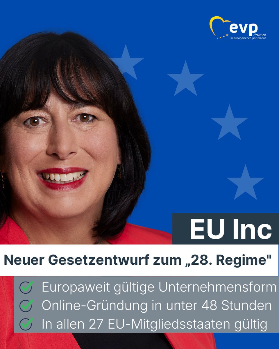 MarionWalsmann's tweet photo. 🚀 Neues „28. Regime“: Gründen in Europa einfacher machen! Die EU-Kommission hat ihren Vorschlag für eine einheitliche EU-Unternehmensform vorgestellt. 
👉Gründung in unter 48 Stunden 
👉komplett digital über ein Portal 
Zeitplan: Schon Ende 2027 soll #SEU starten. #EUInc https://t.co/6DsajcZ0nx
