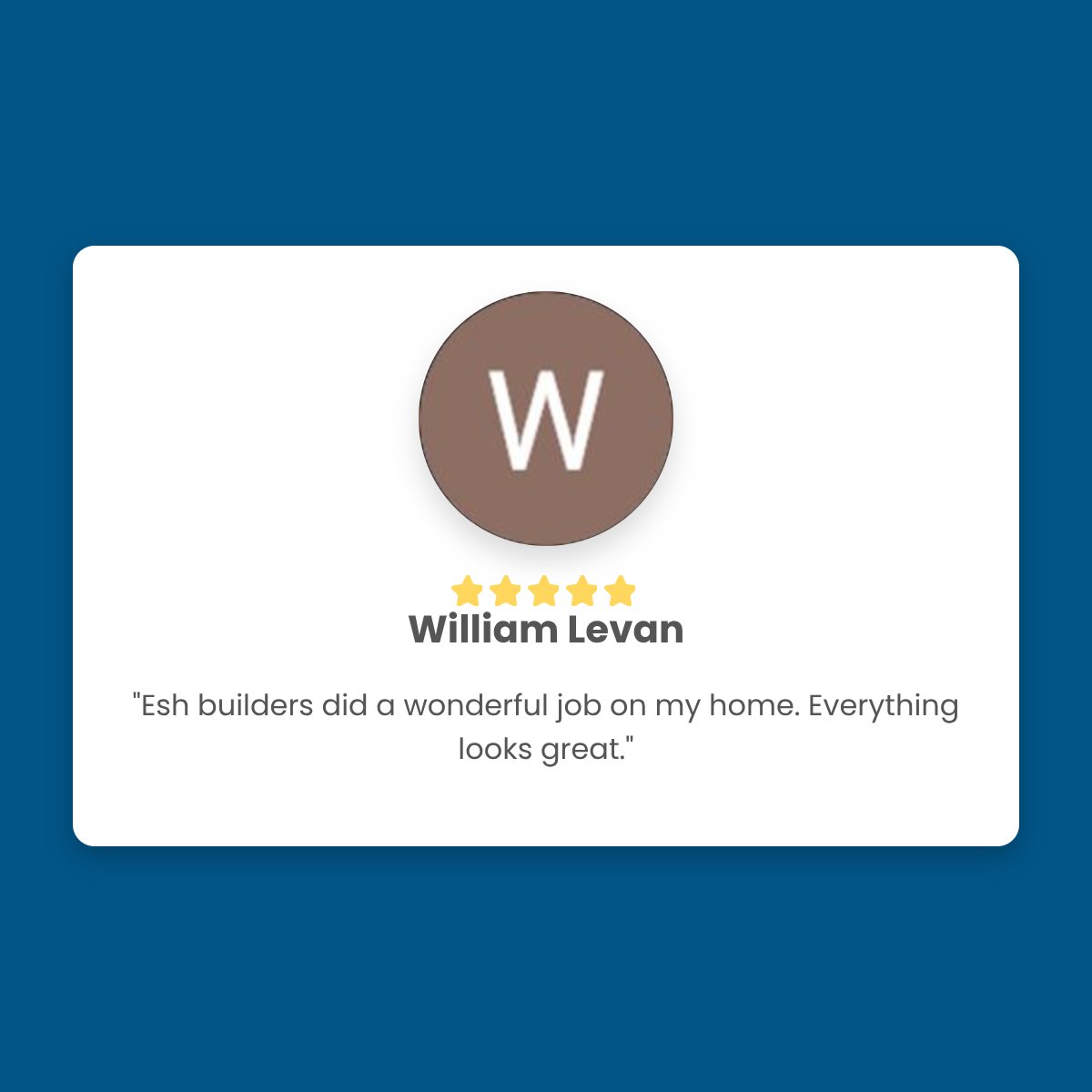 eshbuildersllc's tweet photo. We feel very blessed to have folks like William Levan take the time to share their experience with Esh Builders.  #eshbuildingwhatmatters https://t.co/eR5Sw9JAcx