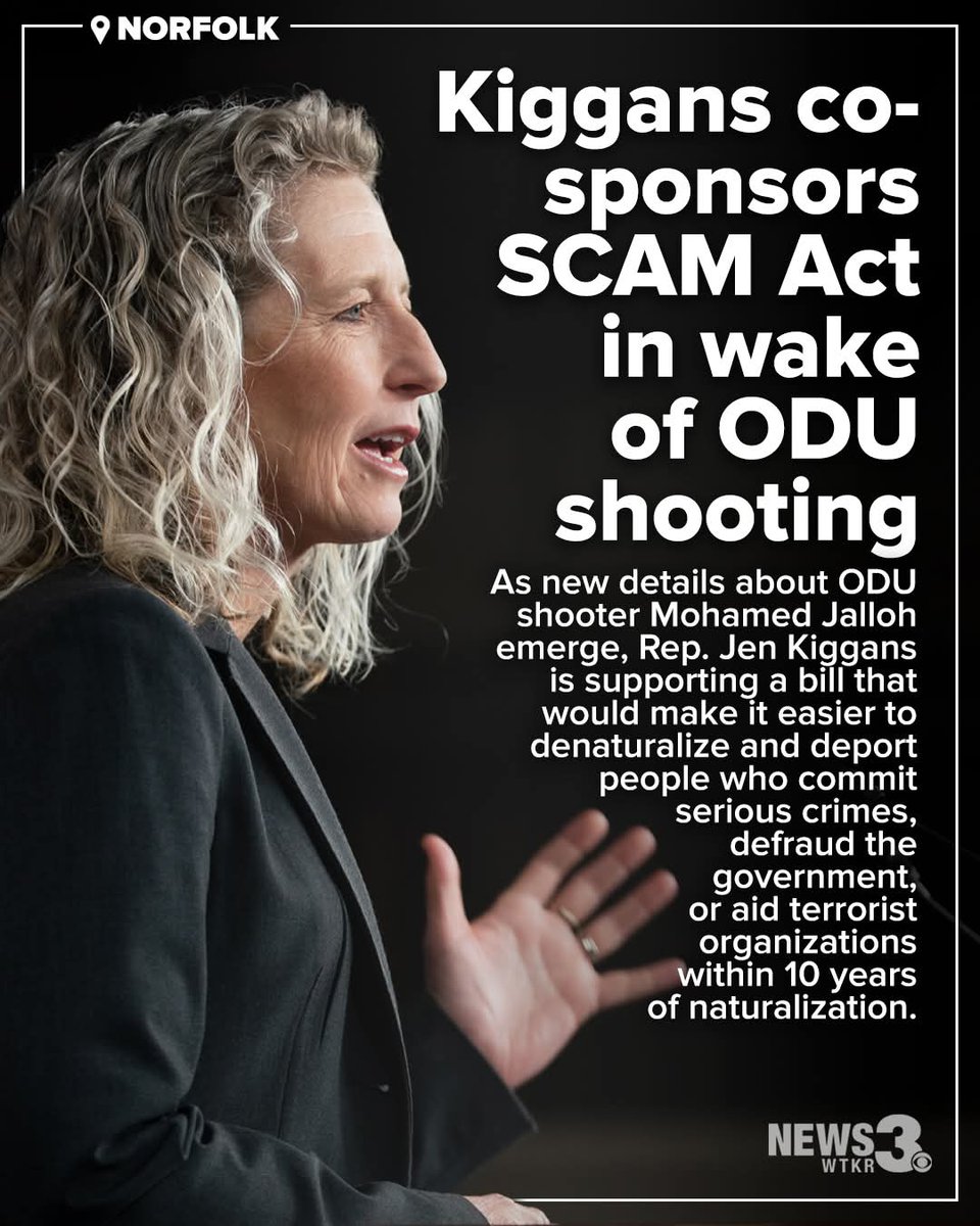 JenKiggans's tweet photo. The ODU tragedy should have NEVER happened.  I’m fighting to pass the SCAM Act to keep terrorists off our streets! https://t.co/PaJ2TeEwPt