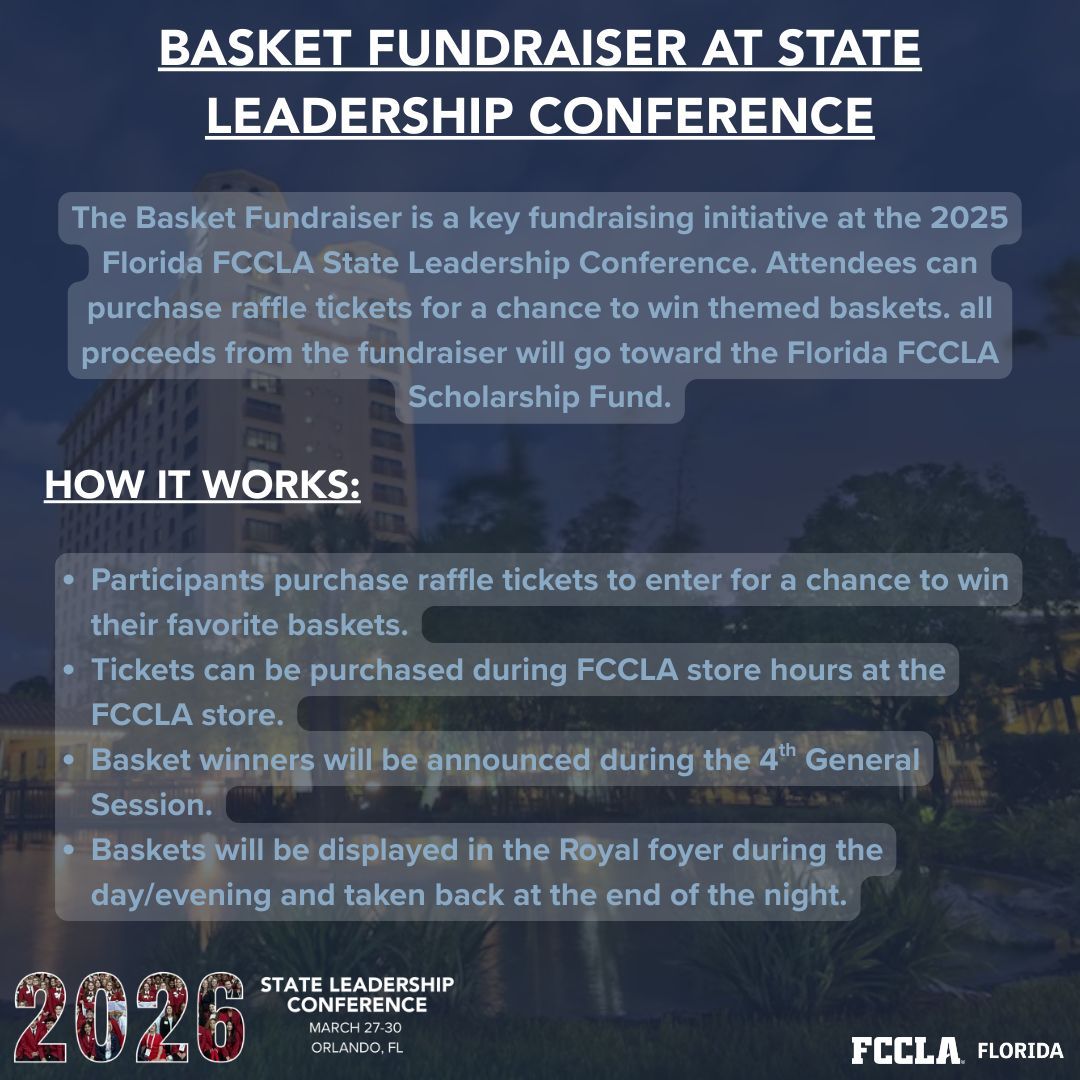 flfccla's tweet photo. Don't miss our Basket Fundraiser at SLC!!🧺 Purchase a ticket for a chance to win one of our incredible baskets while supporting a great cause!🤲 #FLSLC26 #FLFCCLA https://t.co/cWbvAk4JSH