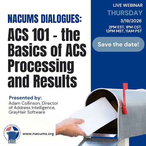 Are you getting full value from Address Change Service (ACS)? Join GrayHair Software’s Director of Address Intelligence, Adam Collinson for “ACS 101: The Basics of ACS Processing and Results. Tomorrow, March 19 at 2:00 PM EST
hubs.ly/Q0453DTy0
#NACUMS #GrayHairSoftware