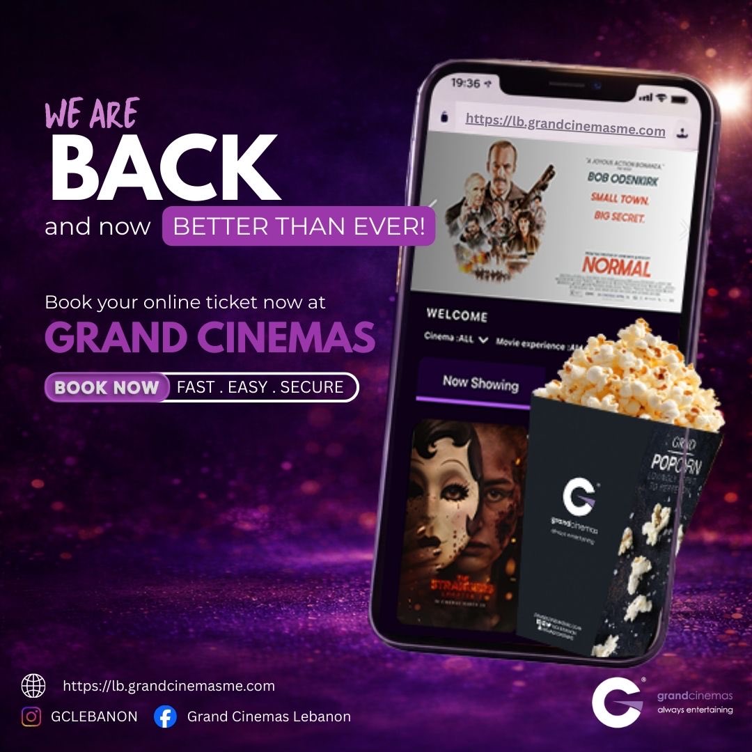We are back and even BETTER . You can now Book Your Online Ticket at Grand Cinemas website .
Your movie starts with a better click 💻🎟️
Login to our website lb.grandcinemasme.com for showtimes and bookings.
#gclebanon