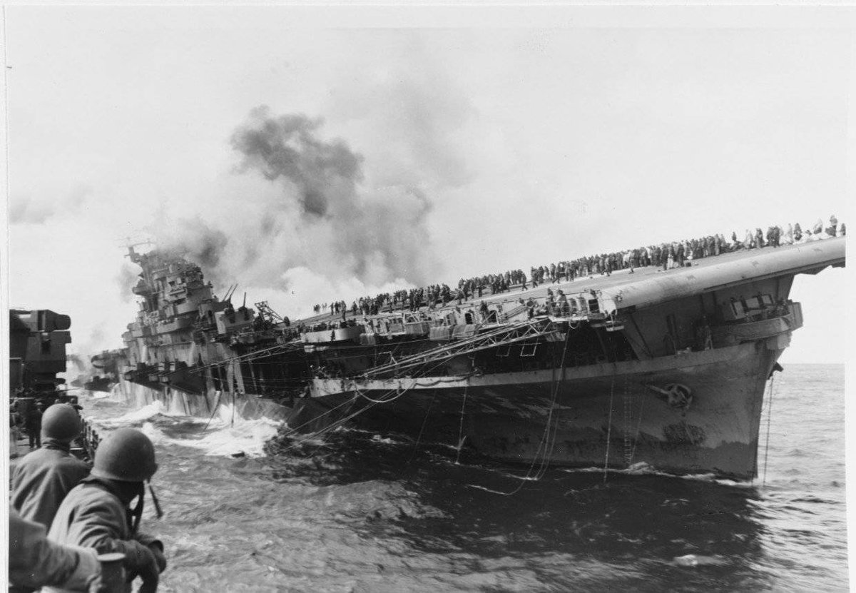 1945年3月19日 米軍被害 正規空母「フランクリン」被害甚大 正規空母「ワスプ」 大破 死傷者1134名