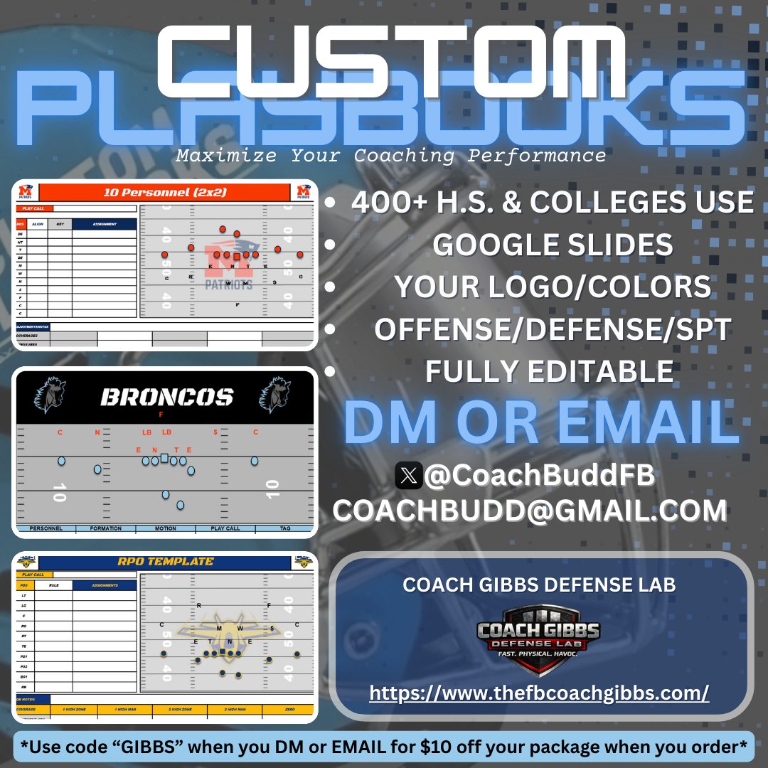 CoachBuddFB's tweet photo. COACHES, GET RID OF YOUR HUDL PLAYBOOK.  AND JUST DRAW YOUR PLAYBOOKS USING GOOGLE SLIDES ON STUNNING TEMPLATES.  HIT ME UP TODAY! https://t.co/ao7quirhuN