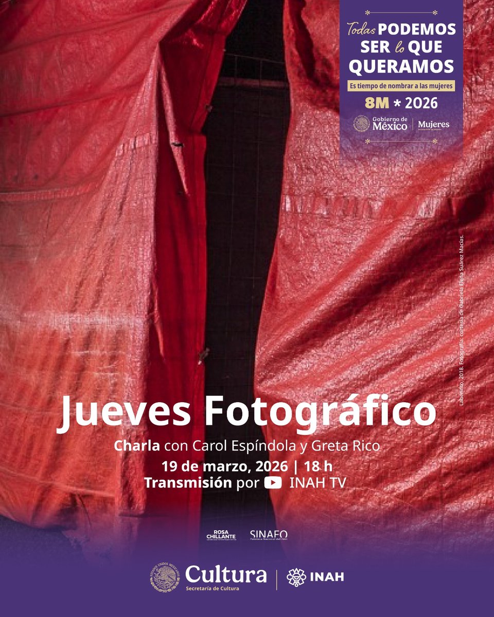 FototecaINAH's tweet photo. #IMPERDIBLE
Jueves Fotográfico del SINAFO, Charla con Carol Espíndola y Greta Rico.
Próximo Jueves 19 de marzo a las 18 horas.
Por el canal de #INAHTV en YouTube: https://t.co/mA5shL9v9G
#SINAFO #FototecaNacional #JuevesFotográfico https://t.co/B4diHdNqjp