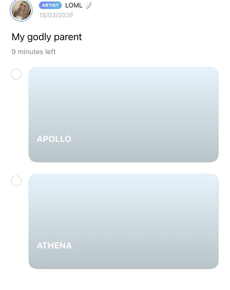 lilybb1710's tweet image. 260318🫧 5:01 PM CET

🐨 I can’t decide between Athena or Apollo
🐨Okay I’m doing a poll