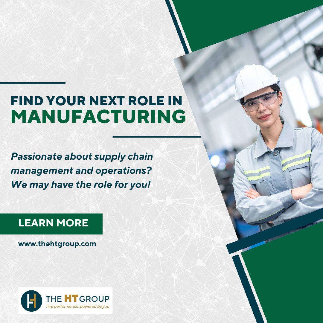 Skilled manufacturing professionals keep operations running strong. View current roles.
thehtgroup.com/jobs/

#TheHTGroup #ManufacturingJobs