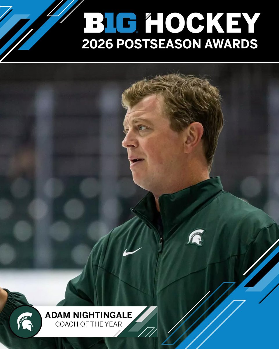 🏒 Coach of the Year 🏒

Adam Nightingale is the 2026 Big Ten Men’s Hockey Coach of the Year! 

#B1GHockey x <a href="/MSU_Hockey/">Michigan State Hockey</a>