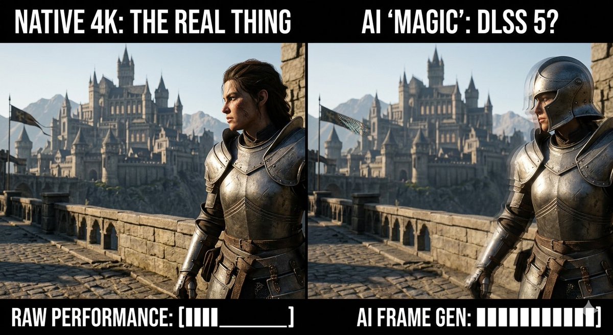 bidon_games's tweet photo. Is DLSS 5 a breakthrough or just a high-tech excuse for unoptimized games? 🤨
The hardware gap is real, and AI can only do so much before the image quality breaks down. It's time to prioritize native performance again. 🎮🔥 #Gaming #PCGaming #NVIDIA #DLSS https://t.co/XABMtFu9Le