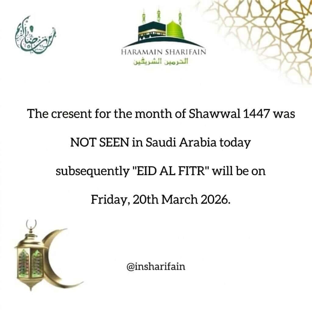 Syedautocad2004's tweet photo. Makkah Main Chand Nazar Nahi Aya 19-03-2026 Ka Roza Hai Makkah M Aur 20-03-2026 Jummah Ki Eid Al Fitr Hai https://t.co/qLhqw9kDd7