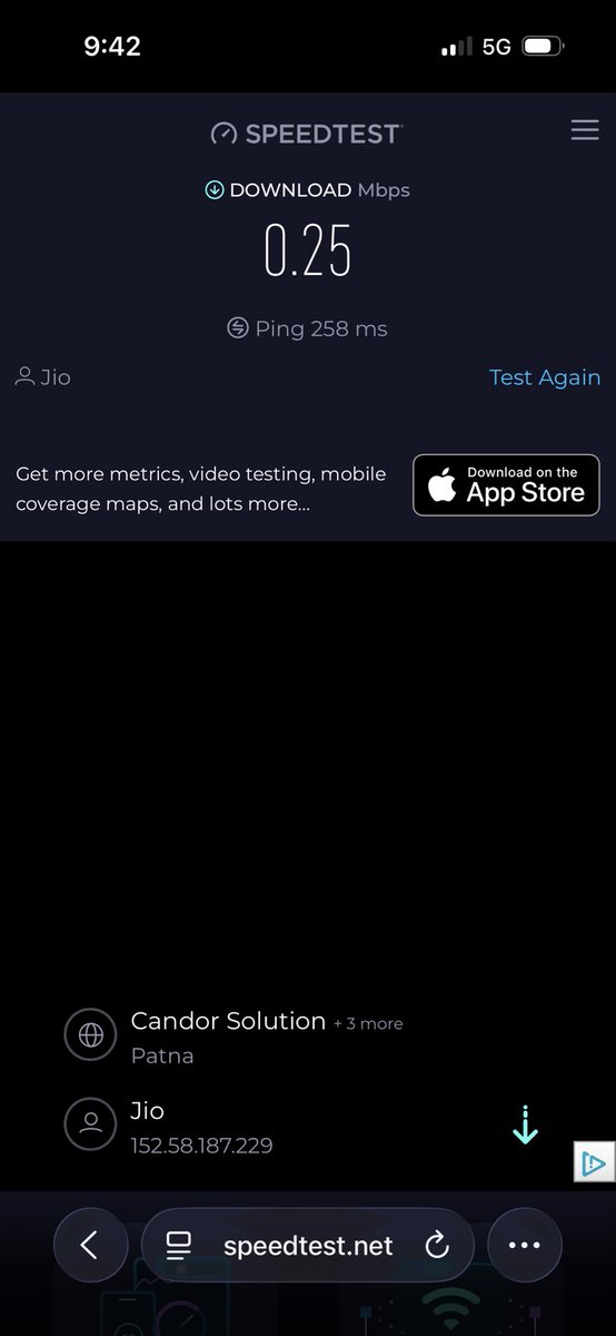 RnNishat's tweet photo. Dear Jio @JioCare @reliancejio yeh apka 5g speed h ? Usse axa toh 4g rehne dete yar ? https://t.co/XqAuIT3nEo