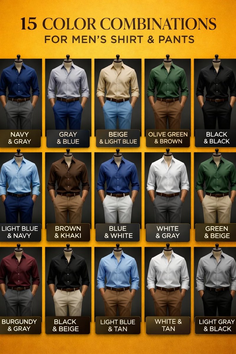 PathOf_Legacy's tweet photo. 15 color combinations for Men's shirt &amp; pants https://t.co/1FOZ3pubbs