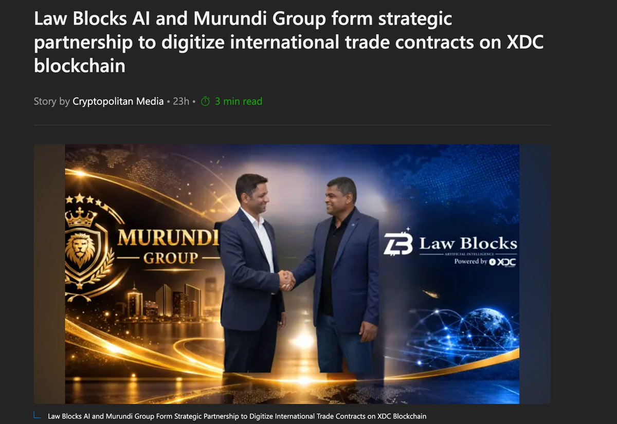 SamOnAssets's tweet photo. ๐ Law Blocks AI + Murundi Group digitize trade contracts ๐๐ on the $XDC blockchain !
๐ Secure contracts
โก Fast transactions
๐ Global trade
๐: https://t.co/pZP2LN9ZYQ
#LawBlocks #MurundiGroup #XDC #Blockchain #TradeContracts #Fintech
@lawblockstoken @XDCNetwork https://t.co/TpOtYwKxZI