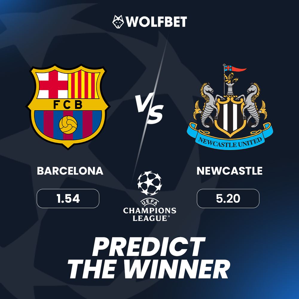 wolfdotbet's tweet image. Barcelona vs Newcastle ⚽️

Which team secures their place in the Quarter-Finals? 🤔

#UCL #BARNEW