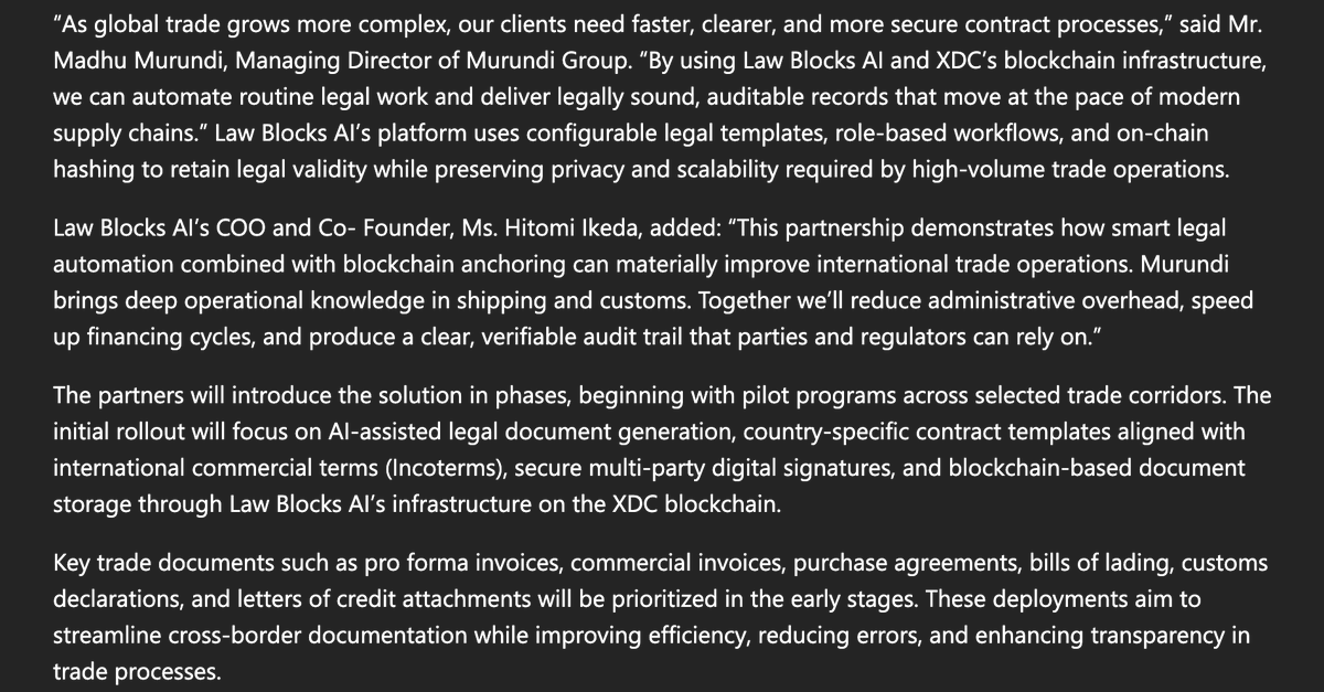 SamOnAssets's tweet photo. ๐ Law Blocks AI + Murundi Group digitize trade contracts ๐๐ on the $XDC blockchain !
๐ Secure contracts
โก Fast transactions
๐ Global trade
๐: https://t.co/pZP2LN9ZYQ
#LawBlocks #MurundiGroup #XDC #Blockchain #TradeContracts #Fintech
@lawblockstoken @XDCNetwork https://t.co/TpOtYwKxZI