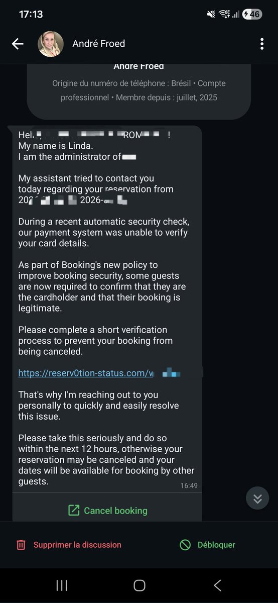 RomrikP's tweet photo. Possible fuite de données chez @bookingcom ou @Vacanceole 
Bon nom, lieu, date,bonne plateforme et bon moyen de paiement. https://t.co/tejiOtBsHp