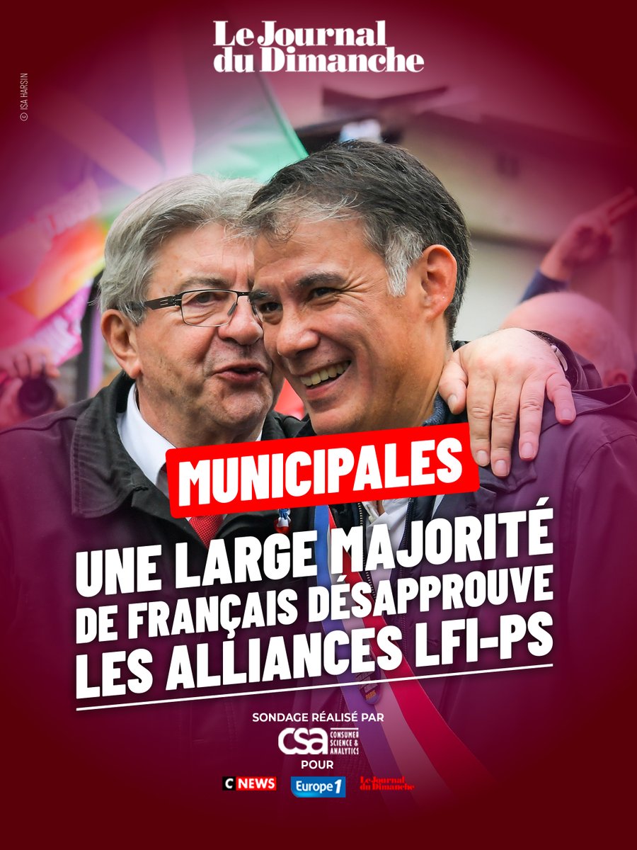 SONDAGE – Municipales : une large majorité de Français désapprouve les alliances entre LFI et le PS

🔗 Article JDD : ow.ly/6Si650YvVAX