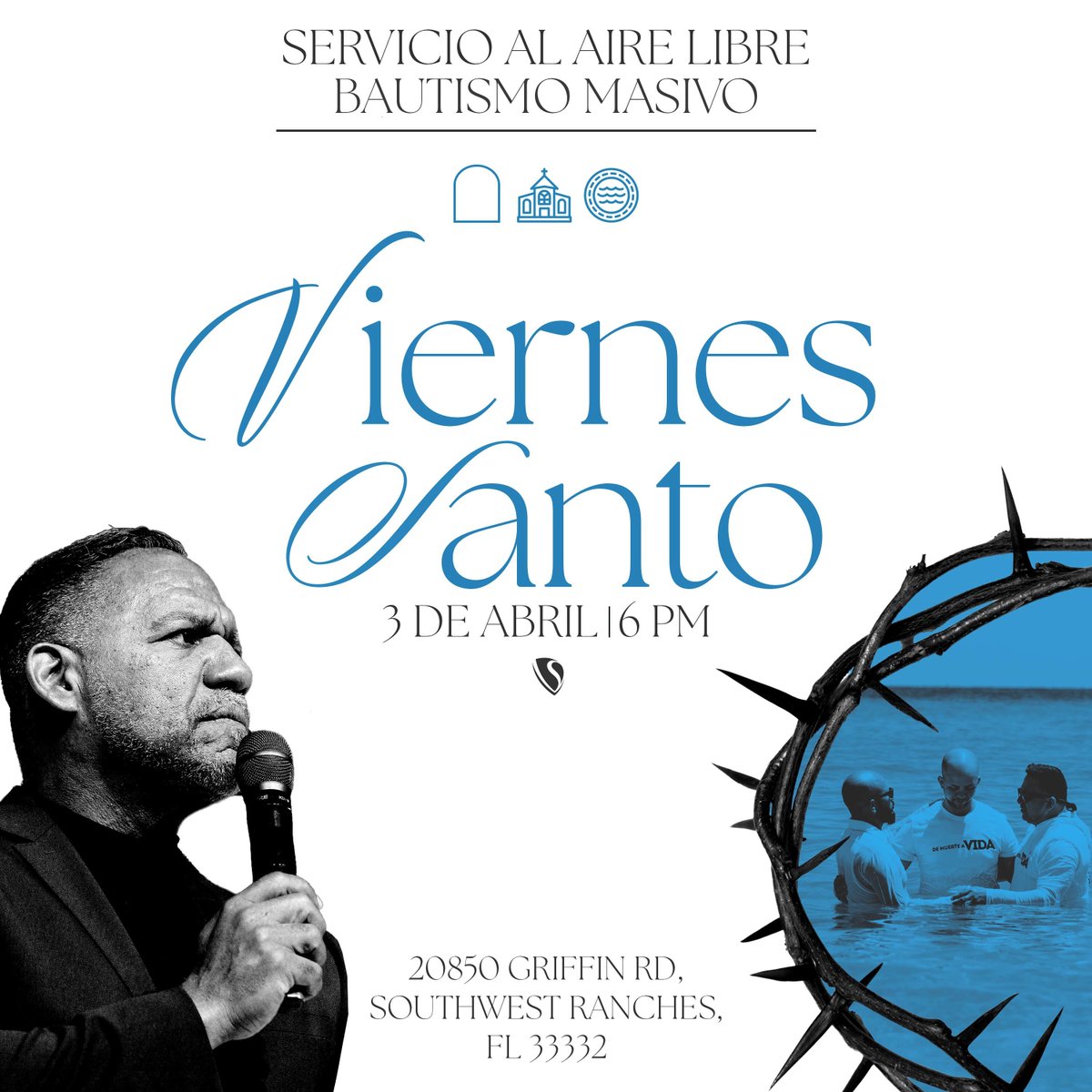 La cruz no fue el final…
fue el comienzo de nuestra salvación.
Este Viernes Santo te invitamos a un servicio especial al aire libre donde recordaremos el sacrificio de Jesús y celebraremos bautismos masivos.
Si deseas dar el paso de fe y bautizarte, este es el momento.
📍20850