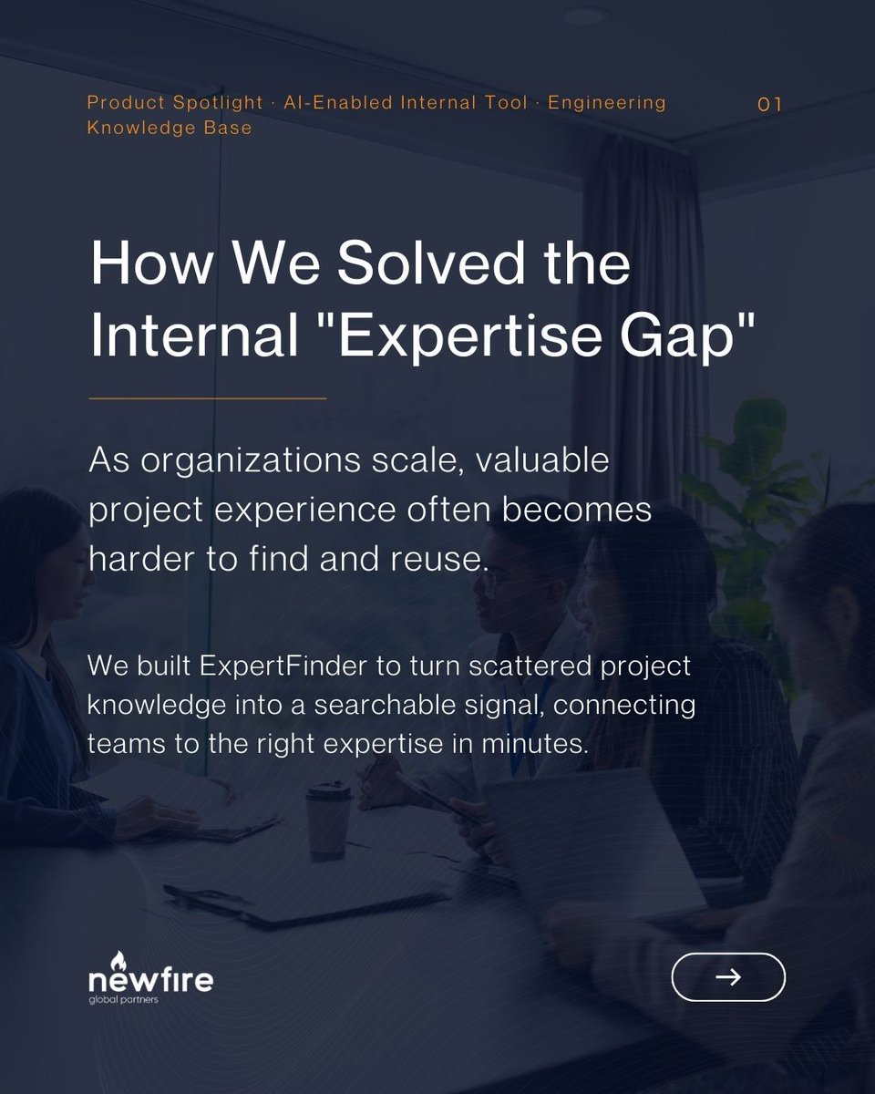 newfireglobal's tweet photo. As we grew, finding the engineer who shipped a specific solution became a bottleneck. "Asking around" isn't a scaling strategy.

So, we built ExpertFinder—an AI platform that turns project work into a searchable expertise signal.

Read more: https://t.co/2T7dGPYEfX https://t.co/1Pkqrdntz7