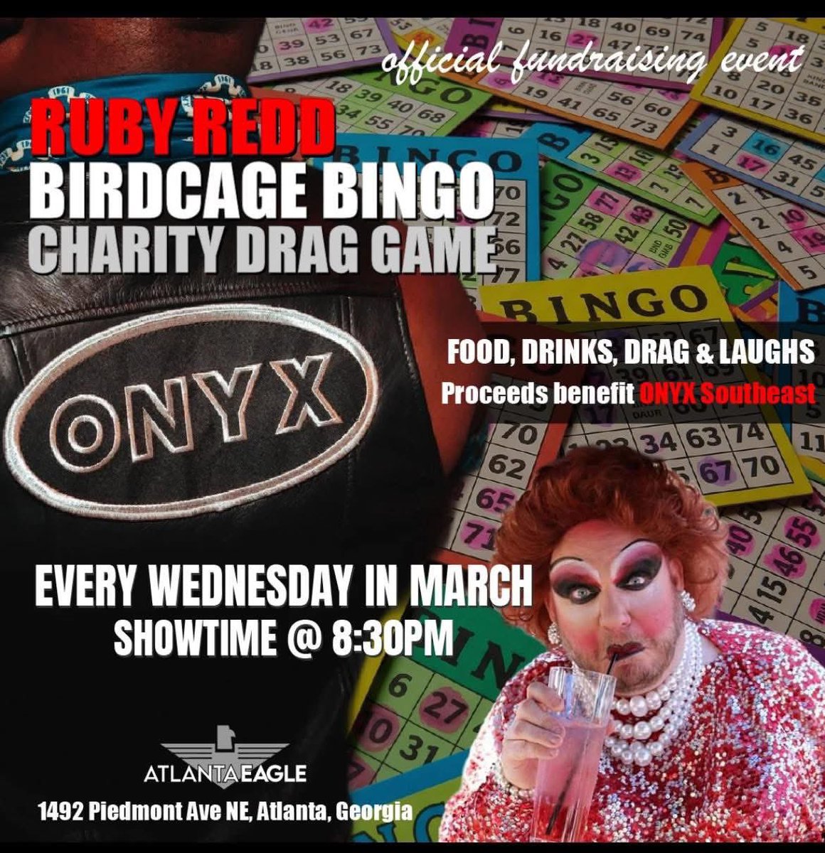 Reminder: the balls are dropping tonight. 🎱

Join Ruby Redd’s Birdcage Bingo at the Atlanta Eagle — 8:30PM.

Drag, drinks, laughs &amp; bingo benefiting ONYX Southeast. 🖤

#OnyxSoutheast #AtlantaEagle #BirdcageBingo