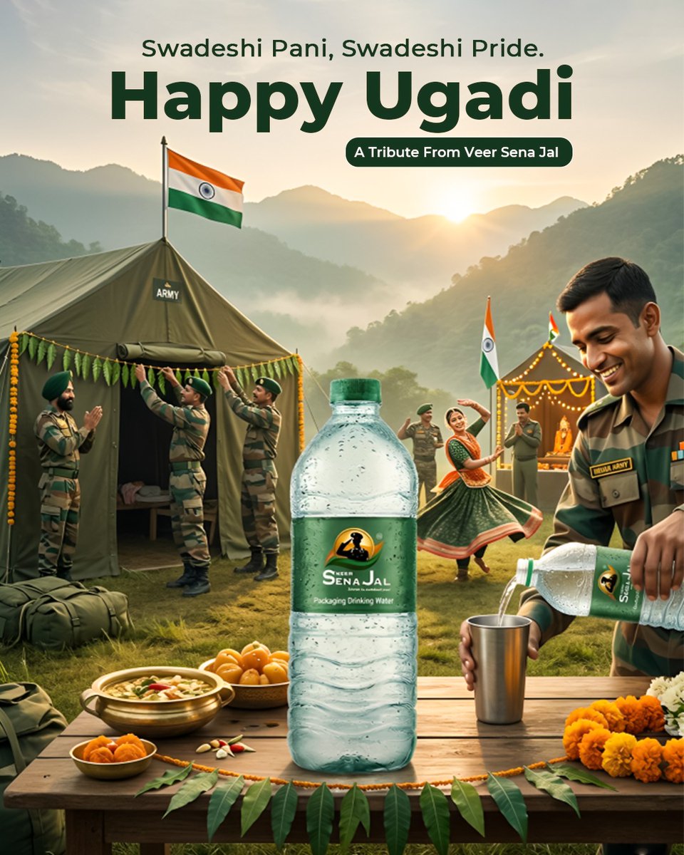 Veersenajal's tweet photo. New Year. New Hope. Same Pride. 🇮🇳✨
This Ugadi, celebrate new beginnings with tradition, unity, and the purity of Veer Sena Jal. 💧🌿
A tribute to our culture, our soldiers, and the spirit of Swadeshi pride.

Happy Ugadi! 🌸

#HappyUgadi #Ugadi2026 #NewBeginnings #SwadeshiPride https://t.co/2Ibrv60Upc