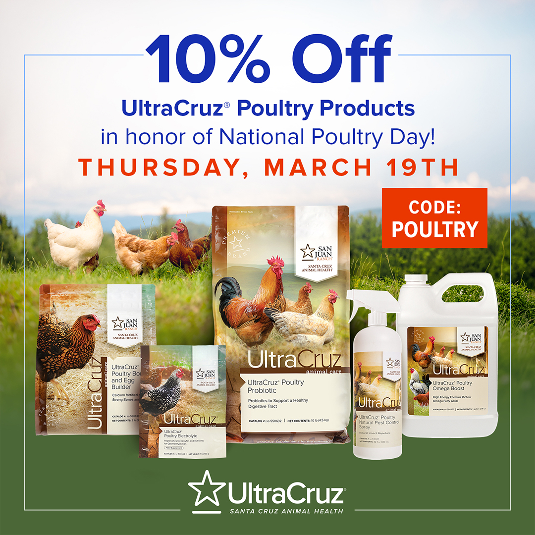 Happy National Poultry Day! 🐔
Celebrate your flock with a special deal
UltraCruz products are 10% off with code POULTRY!

Don’t miss out! Your chickens will thank you! 🐓💛
#NationalPoultryDay #BackyardChickens #PoultryCare #HealthyFlock