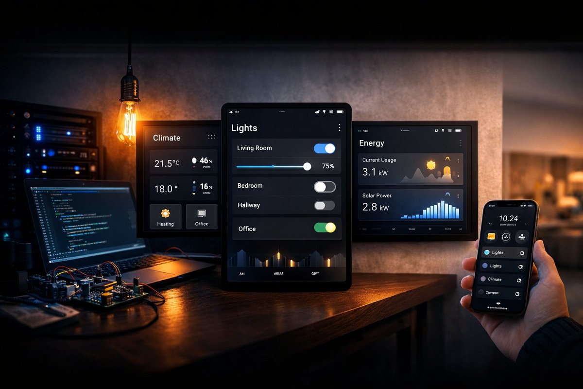 KadlecAdam's tweet photo. I’ve been quietly building my own smart home system from scratch.

Not just a dashboard.

A full ecosystem:
- backend
- admin UI
- wall panel app

Trying to keep it simple, fast, and actually usable.

More soon 👀 https://t.co/x6wL751BOf