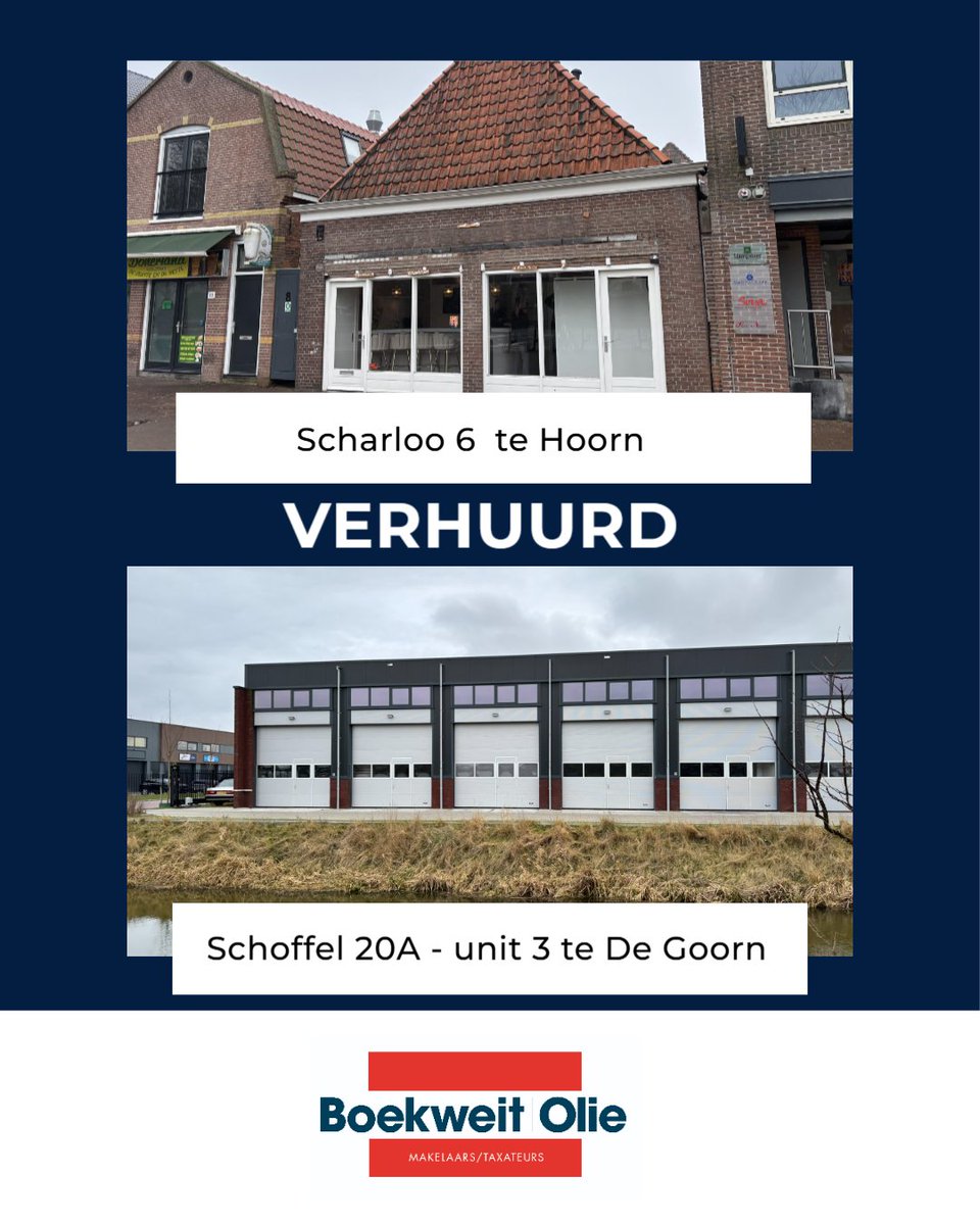 BoekweitOlie's tweet photo. Met trots en plezier mogen wij delen dat deze panden onlangs zijn verhuurd
💼 Scharloo 6 te Hoorn
💼 Schoffel 20A - unit 3 te De Goorn
Benieuwd wat wij voor jou kunnen betekenen? 
☎️0229-244234
📧 info@boekweitolie.nl

#BoekweitOlieMakelaars #MakelaarHoorn #Hoorn https://t.co/OiItJlyQ3E