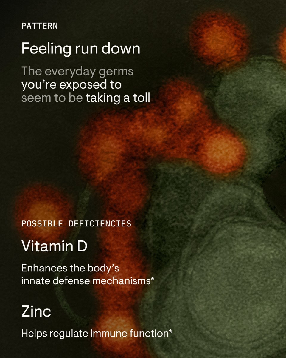 thornehealth's tweet photo. You’re doing everything right - but still waking up tired, getting sick often, or slow to recover? The culprit could be a nutrient deficiency. Swipe to find out what your body might be missing. #onlyThorne https://t.co/nBN2UX71jX