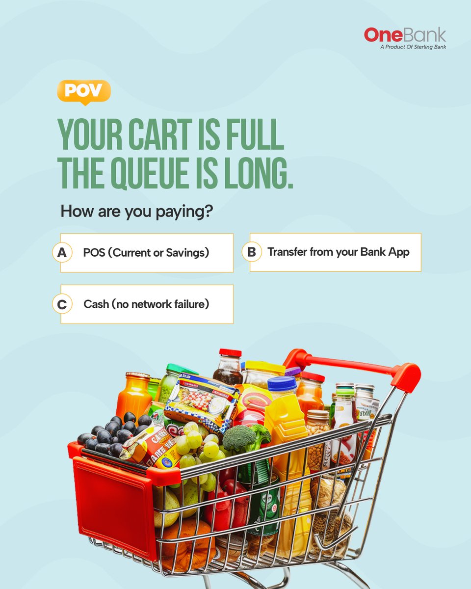 OneBankNG's tweet image. That kind of queue where you just want to be out in seconds 😭

What’s your fastest move? 👀

A. POS
B. Transfer from your bank app
C. Cash

#MoneyMoves #OneBank